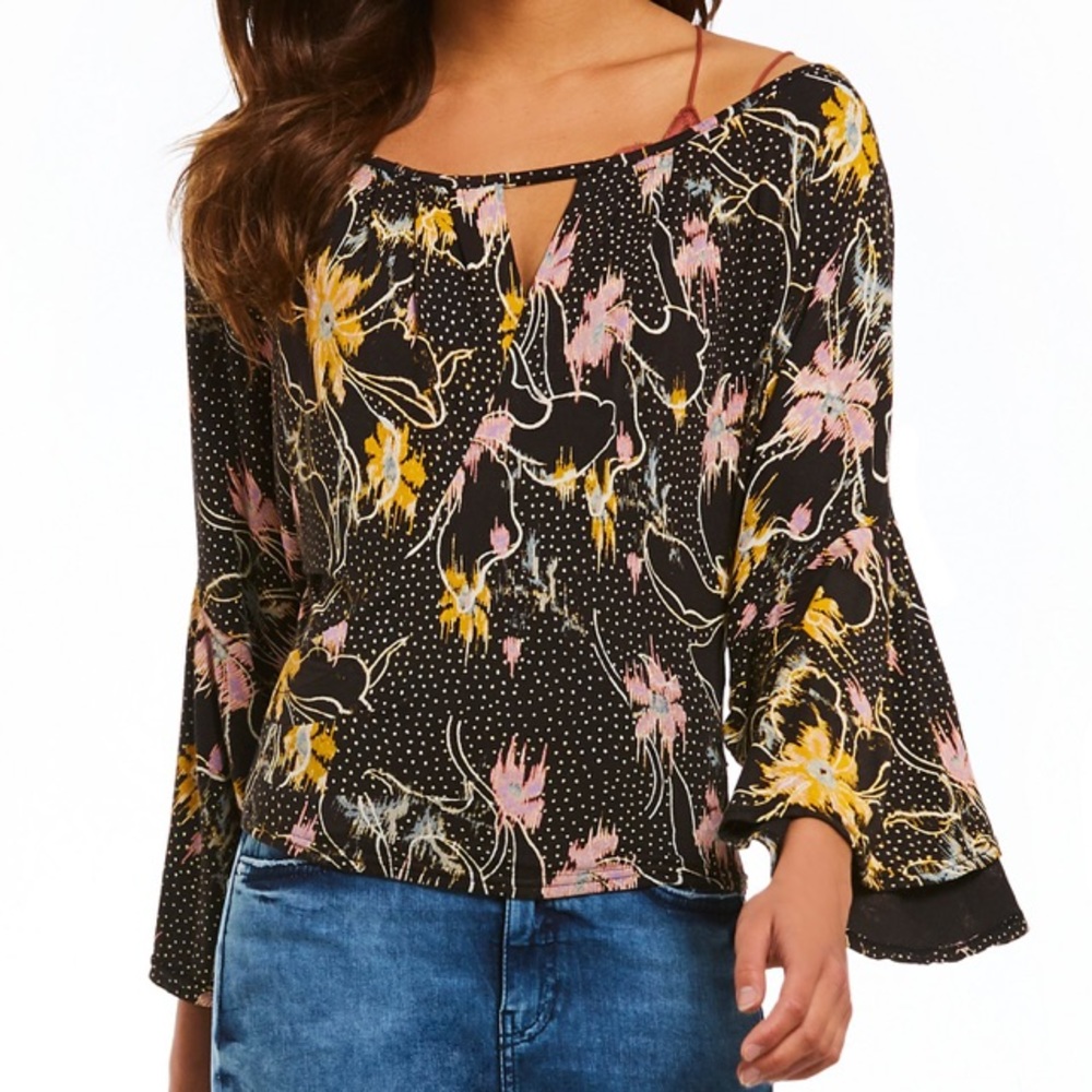 Free People Floral Last Time Bell Sleeve NWT Top